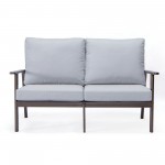 Leisuremod Walbrooke Modern Outdoor Patio Loveseat with Brown Frame, Light Grey