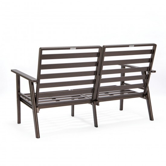 Leisuremod Walbrooke Modern Outdoor Patio Loveseat with Brown Frame, Grey