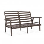 Leisuremod Walbrooke Modern Outdoor Patio Loveseat with Brown Frame, Red