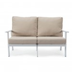 Leisuremod Walbrooke Modern Outdoor Patio Loveseat with White Frame, Beige