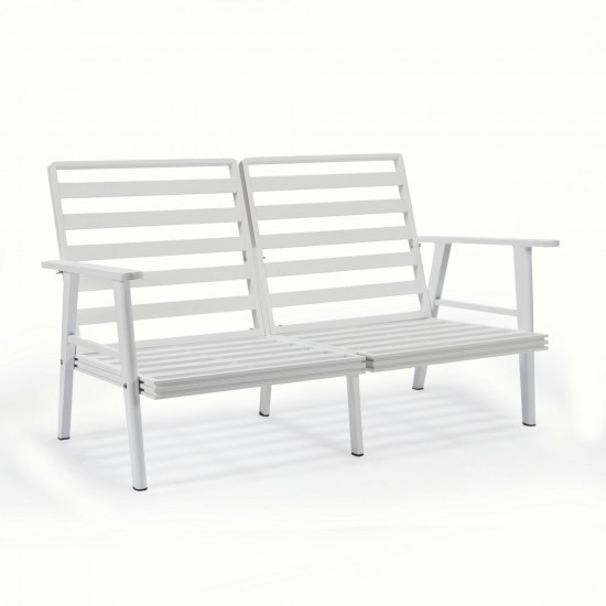 Leisuremod Walbrooke Modern Outdoor Patio Loveseat with White Frame, Beige