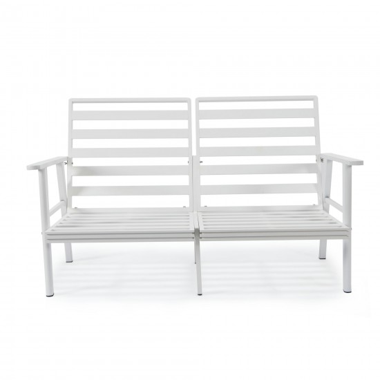 Leisuremod Walbrooke Modern Outdoor Patio Loveseat with White Frame, Beige