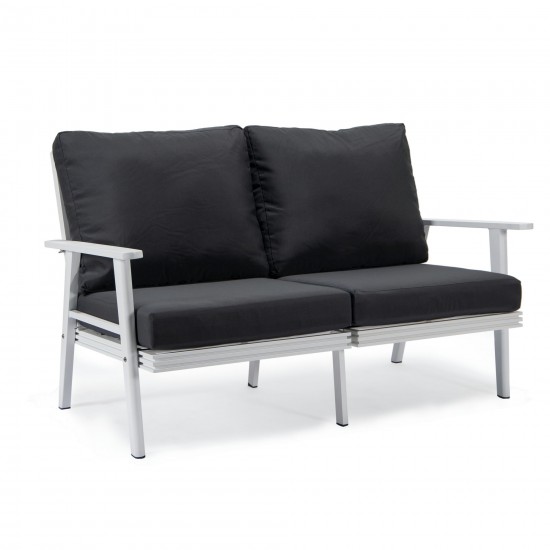 Leisuremod Walbrooke Modern Outdoor Patio Loveseat with White Frame, Charcoal