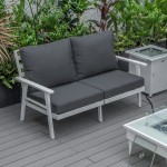 Leisuremod Walbrooke Modern Outdoor Patio Loveseat with White Frame, Charcoal