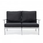 Leisuremod Walbrooke Modern Outdoor Patio Loveseat with White Frame, Charcoal