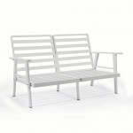 Leisuremod Walbrooke Modern Outdoor Patio Loveseat with White Frame, Navy Blue
