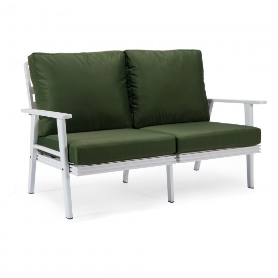 Leisuremod Walbrooke Modern Outdoor Patio Loveseat with White Frame, Green