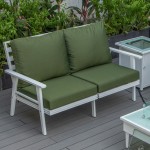 Leisuremod Walbrooke Modern Outdoor Patio Loveseat with White Frame, Green