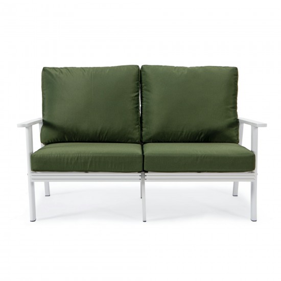 Leisuremod Walbrooke Modern Outdoor Patio Loveseat with White Frame, Green