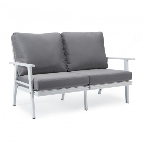 Leisuremod Walbrooke Modern Outdoor Patio Loveseat with White Frame, Grey