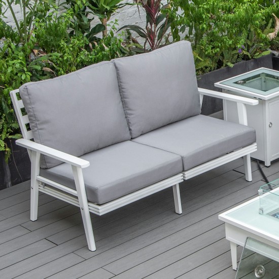 Leisuremod Walbrooke Modern Outdoor Patio Loveseat with White Frame, Grey