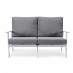 Leisuremod Walbrooke Modern Outdoor Patio Loveseat with White Frame, Grey