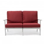 Leisuremod Walbrooke Modern Outdoor Patio Loveseat with White Frame, Red