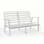 Leisuremod Walbrooke Modern Outdoor Patio Loveseat with White Frame, Red
