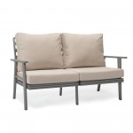 Leisuremod Walbrooke Modern Outdoor Patio Loveseat with Gray Frame, Beige