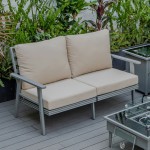 Leisuremod Walbrooke Modern Outdoor Patio Loveseat with Gray Frame, Beige