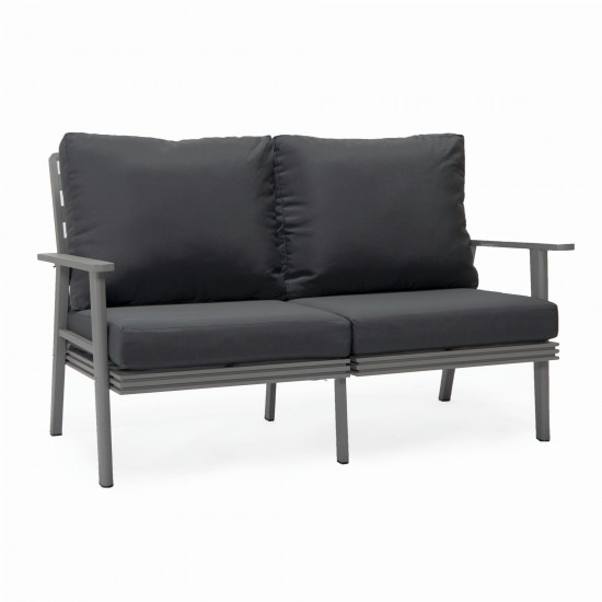 Leisuremod Walbrooke Modern Outdoor Patio Loveseat with Gray Frame, Charcoal