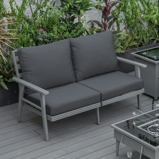 Leisuremod Walbrooke Modern Outdoor Patio Loveseat with Gray Frame, Charcoal