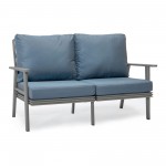 Leisuremod Walbrooke Modern Outdoor Patio Loveseat with Gray Frame, Navy Blue