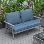 Leisuremod Walbrooke Modern Outdoor Patio Loveseat with Gray Frame, Navy Blue