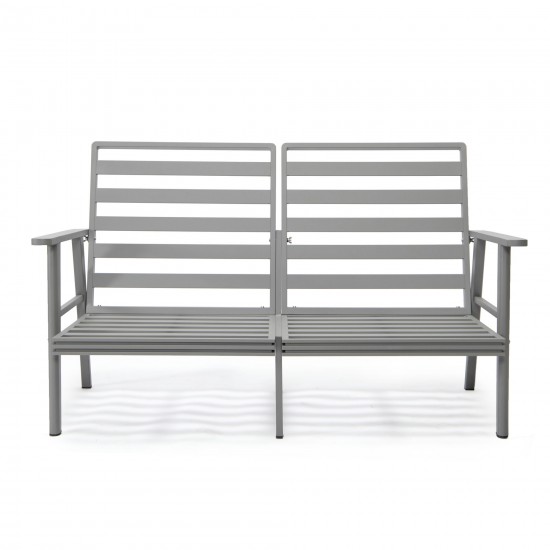 Leisuremod Walbrooke Modern Outdoor Patio Loveseat with Gray Frame, Navy Blue