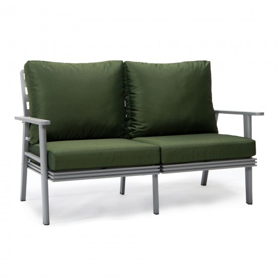 Leisuremod Walbrooke Modern Outdoor Patio Loveseat with Gray Frame, Green