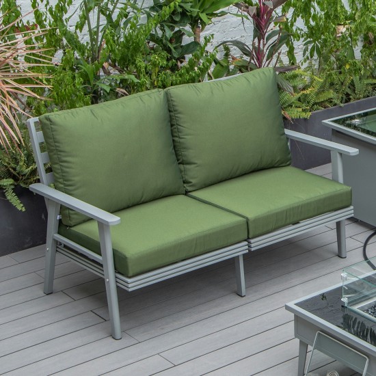 Leisuremod Walbrooke Modern Outdoor Patio Loveseat with Gray Frame, Green