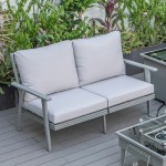 Leisuremod Walbrooke Modern Outdoor Patio Loveseat with Gray Frame, Light Grey