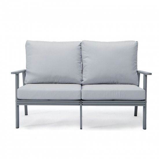 Leisuremod Walbrooke Modern Outdoor Patio Loveseat with Gray Frame, Light Grey