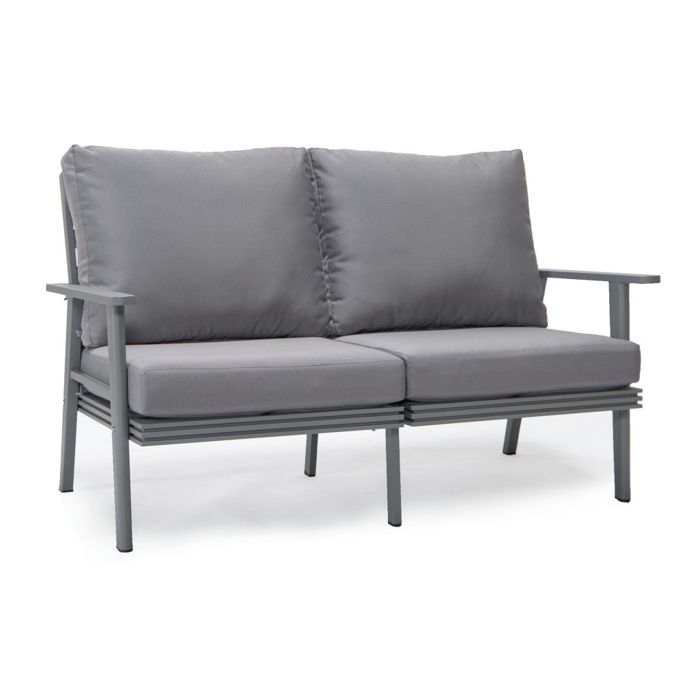 Leisuremod Walbrooke Modern Outdoor Patio Loveseat with Gray Frame, Grey