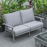 Leisuremod Walbrooke Modern Outdoor Patio Loveseat with Gray Frame, Grey