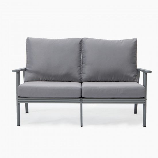 Leisuremod Walbrooke Modern Outdoor Patio Loveseat with Gray Frame, Grey