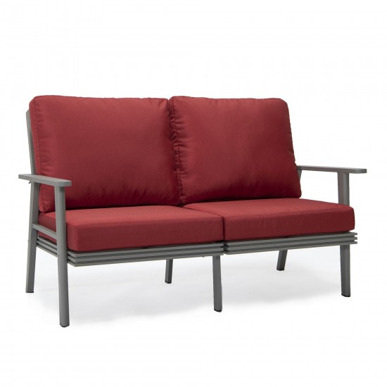 Leisuremod Walbrooke Modern Outdoor Patio Loveseat with Gray Frame, Red