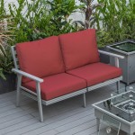 Leisuremod Walbrooke Modern Outdoor Patio Loveseat with Gray Frame, Red