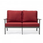 Leisuremod Walbrooke Modern Outdoor Patio Loveseat with Gray Frame, Red