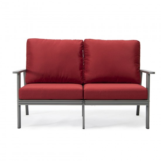 Leisuremod Walbrooke Modern Outdoor Patio Loveseat with Gray Frame, Red