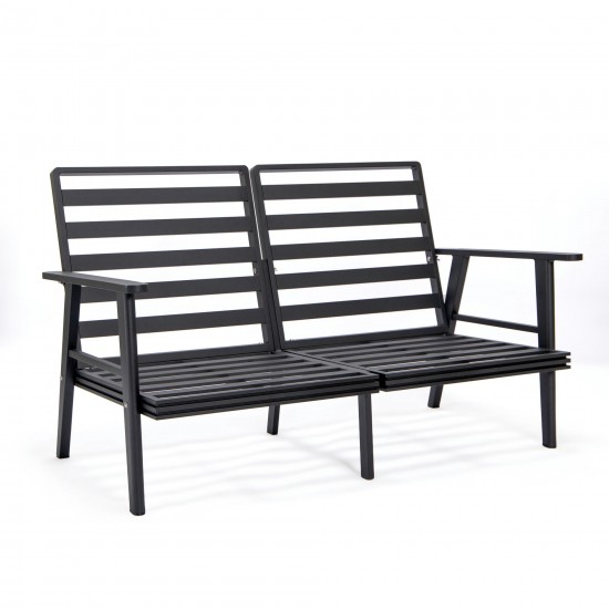 LeisureMod Walbrooke Modern 3-Piece Outdoor Patio Set with Black Frame, Charcoal