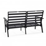 LeisureMod Walbrooke Modern 3-Piece Outdoor Patio Set with Black Frame, Charcoal