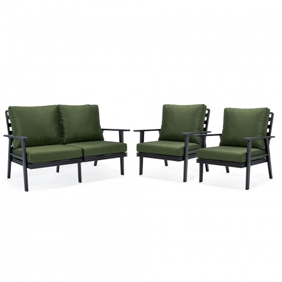 LeisureMod Walbrooke Modern 3-Piece Outdoor Patio Set with Black Frame, Green