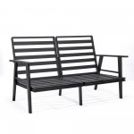 LeisureMod Walbrooke Modern 3-Piece Outdoor Patio Set with Black Frame, Grey