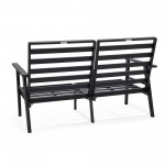 LeisureMod Walbrooke Modern 3-Piece Outdoor Patio Set, Black Frame, Light Grey