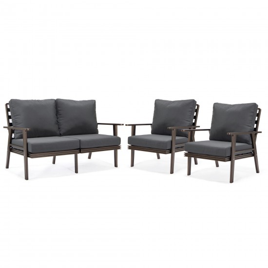 LeisureMod Walbrooke Modern 3-Piece Outdoor Patio Set with Brown Frame, Charcoal