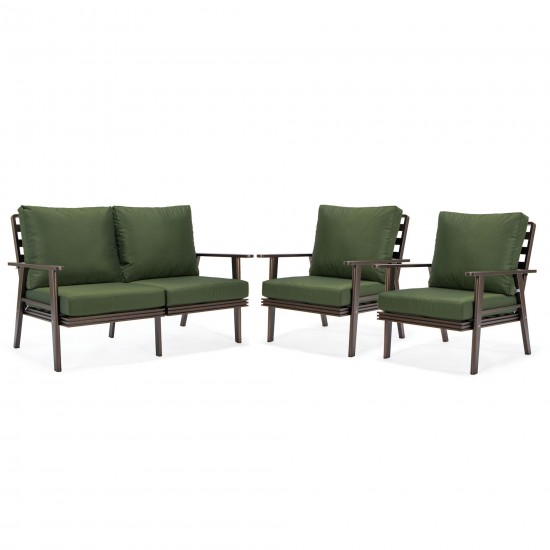 LeisureMod Walbrooke Modern 3-Piece Outdoor Patio Set with Brown Frame, Green