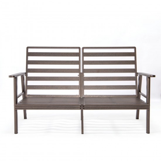 LeisureMod Walbrooke Modern 3-Piece Outdoor Patio Set with Brown Frame, Green