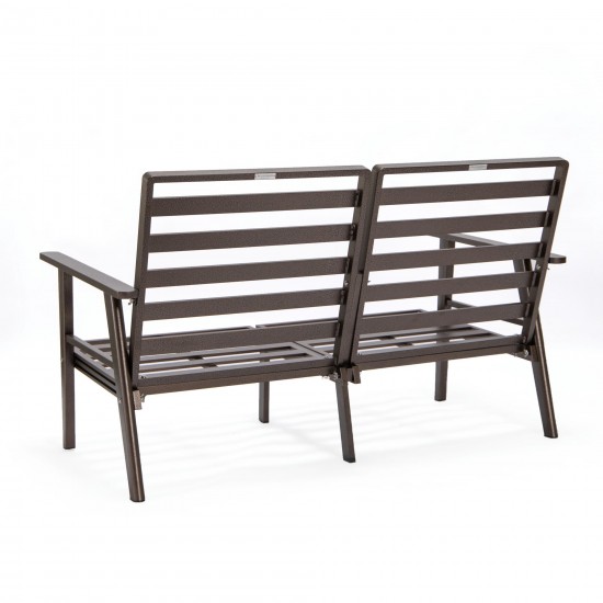 LeisureMod Walbrooke Modern 3-Piece Outdoor Patio Set with Brown Frame, Green