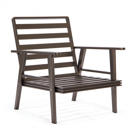 LeisureMod Walbrooke Modern 3-Piece Outdoor Patio Set with Brown Frame, Green