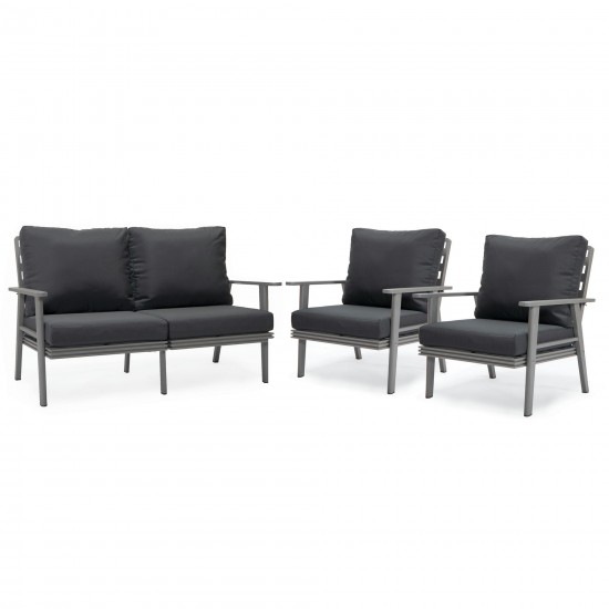 LeisureMod Walbrooke Modern 3-Piece Outdoor Patio Set with Grey Frame, Charcoal