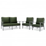 LeisureMod Walbrooke Modern 3-Piece Outdoor Patio Set with Grey Frame, Green