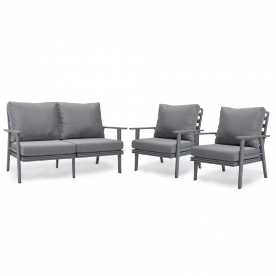 LeisureMod Walbrooke Modern 3-Piece Outdoor Patio Set with Grey Frame, Grey