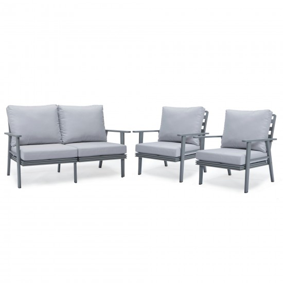 LeisureMod Walbrooke Modern 3-Piece Outdoor Patio Set with Grey Frame Light Grey